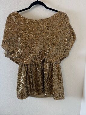 Alice + Olivia Gold Sequin Peplum Top festive concert  nightout no size tag M?